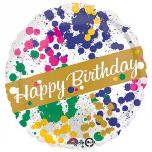Foil Balloon 18" Happy Birthday - Paint Splatter