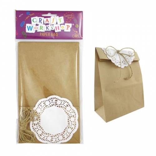 Brown Paper Gift Bag with Doilies 4pk