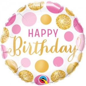 Foil Balloon 18" Happy Birthday - Pink & Gold Dots