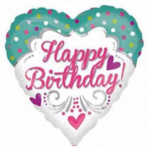 Foil Balloon 18" Happy Birthday - Hearts & Dots