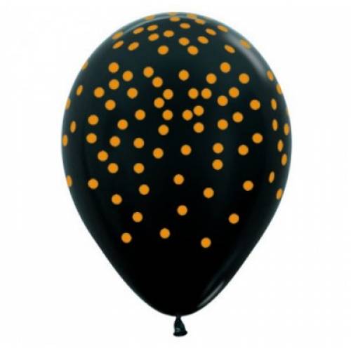 Balloon Single Black - Gold Confetti