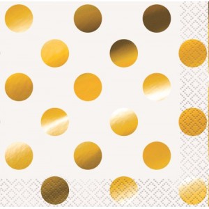 Beverage Napkins 16pk - Gold Dots