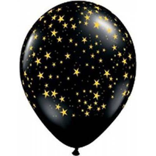 Balloon Single Black - Gold Stars 
