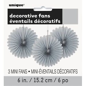 Tissue Paper Fans Silver - 3 mini fans