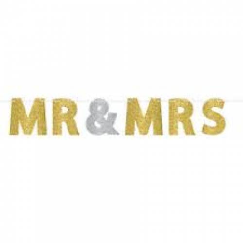 Mr & Mrs Glitter Letter Banner 