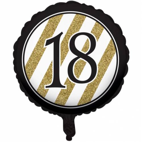 Foil Balloon '18' - Black & Gold