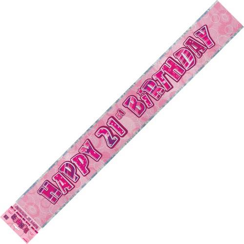 Banner Happy 21st Birthday Pink & Silver