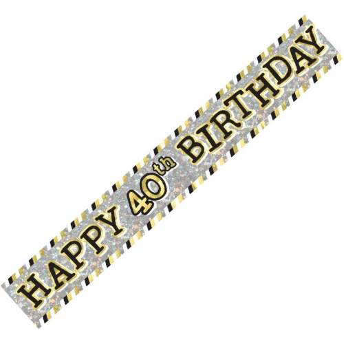 Banner Happy 40th Birthday - Black, Silver & Gold