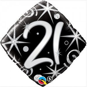 Foil Balloon 18" 21st Birthday Black Sparkles