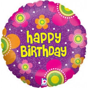 Foil Balloon 18" Happy Birthday Flowers