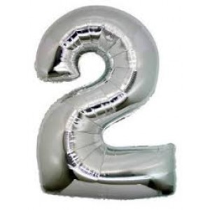Foil Balloon Number Silver "2" (Uninflated)