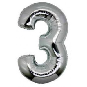 Foil Balloon Number Silver "3" (Uninflated)