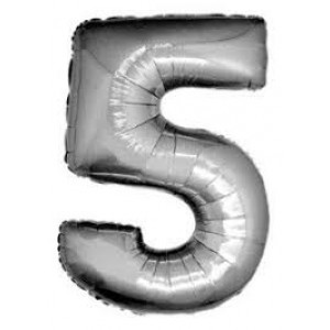 Foil Balloon Number Silver "5" (Uninflated)