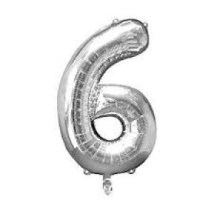 Foil Balloon Number Silver "6" (Uninflated)