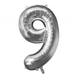 Foil Balloon Number Silver "9" (Uninflated)