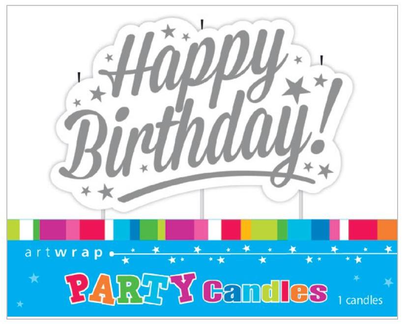 Happy Birthday Candle Silver Stars | Party Hire | Weddings | Jukeboxes ...